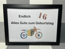 Geldgeschenk Bilderrahmen 16. Geburtstag Motorrad personalisierbar