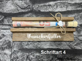 Geldgeschenk • Wunscherfüller • Reagenzglas • Geschenkverpackung aus Holz • Räuchereiche • Klötzchen