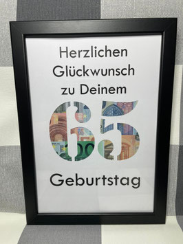Geldgeschenk Bilderrahmen 65. Geburtstag personalisierbar
