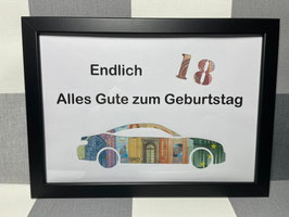 Geldgeschenk Bilderrahmen 18. Geburtstag Auto personalisierbar