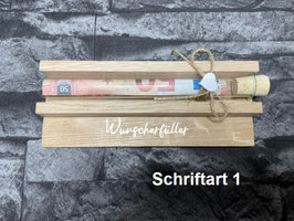 Geldgeschenk • Wunscherfüller • Reagenzglas • Geschenkverpackung aus Holz • Eiche • Klötzchen