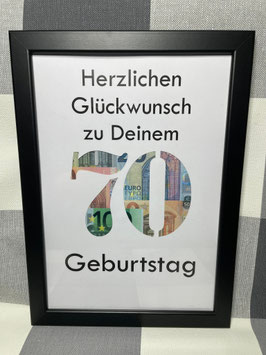 Geldgeschenk Bilderrahmen 70. Geburtstag personalisierbar