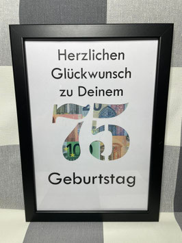 Geldgeschenk Bilderrahmen 75. Geburtstag personalisierbar