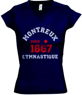 T-shirt femme col V 11388 avec impression "FSG Montreux" sur face et sur omoplate droite
