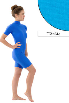 Damen Fitnessanzug Rücken-RV kurze Ärmel kurze Beine Türkis