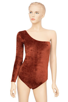 Damen Samt Body One-Shoulder asymmetrisch langer Ärmel bronze