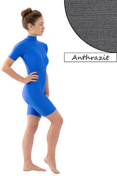 Damen Fitnessanzug Rücken-RV kurze Ärmel kurze Beine Anthrazit