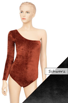 Damen Samt Body One-Shoulder asymmetrisch langer Ärmel schwarz