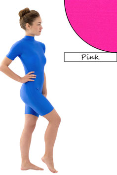 Damen Fitnessanzug Rücken-RV kurze Ärmel kurze Beine Pink
