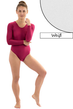Damen Body Druckverschluss lange Ärmel Rundhals weiss