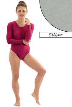 Damen Body Druckverschluss lange Ärmel Rundhals silber