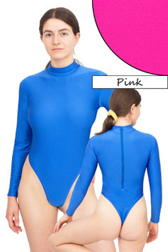 Damen Stringbody RRV+Kragen lange Ärmel pink
