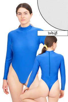 Damen Stringbody RRV+Kragen lange Ärmel weiß