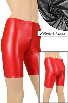 Damen Wetlook Radlerhose mit Schritt-RV schwarz