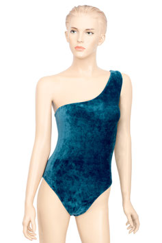 Damen Samt Body One-Shoulder asymmetrisch ohne Ärmel aqua