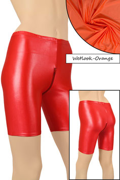 Damen Wetlook Radlerhose mit Schritt-RV orange
