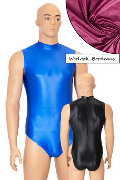 Herren Wetlook Body ohne Ärmel Rücken-RV bordeaux