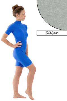 Damen Fitnessanzug Rücken-RV kurze Ärmel kurze Beine Silber
