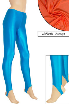 Damen Wetlook Leggings mit Steg orange