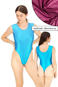 Damen Wetlook Stringbody ohne Ärmel bordeaux