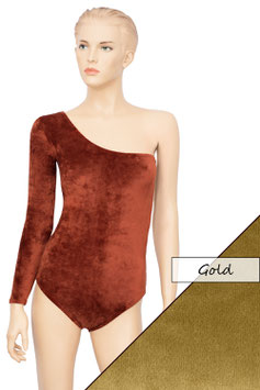 Damen Samt Body One-Shoulder asymmetrisch langer Ärmel gold