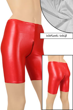 Damen Wetlook Radlerhose mit Schritt-RV weiß