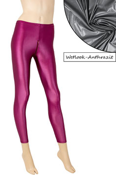 Damen Wetlook Leggings mit Schritt-RV anthrazit