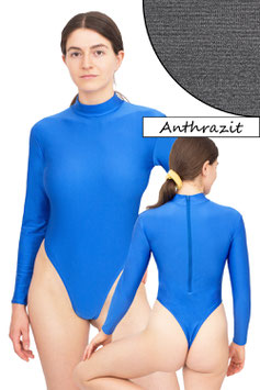Damen Stringbody RRV+Kragen lange Ärmel anthrazit