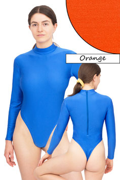 Damen Stringbody RRV+Kragen lange Ärmel orange