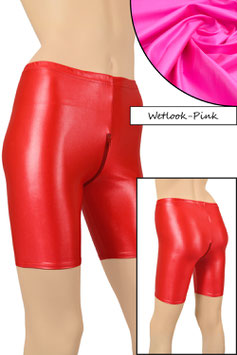 Damen Wetlook Radlerhose mit Schritt-RV pink