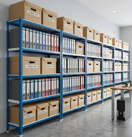 Castillan-Steel | Schwerlast Metallregal blau / weiss | 180kg Fachlast | Made in Spain