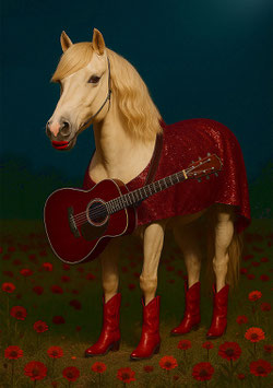Postcard "The Red Swiffa - HORSE STILL AT HOME"