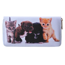 PORTEFEUILLE IN KUNSTLEDER MET 2 KITTENS EN 2 SCHATTIGE PUPS  MERK CLAYRE & EEF
