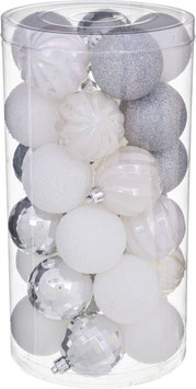 Set Kerstballen van 30stuks Wit-zilver Ø60mm verschillende soorten in 1 set