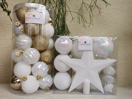 Deluxe kerstballenset Wit en Goud : 48 delig inclusief Boomtop Ster Wit - Glanzend,mat,glitter Verschillende formaten