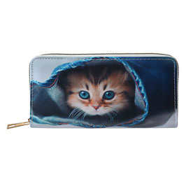 PORTEFEUILLE IN KUNSTLEDER MET SCHATTIG KITTEN  MERK : CLAYRE & EEF