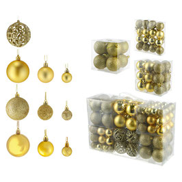 Set van 100 goudkleurige kerstballen verschillende formaten: Ø3cm,Ø4cm en Ø6cm