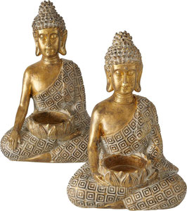 Boltze Home Theelichthouder Buddha 14x10xh21cm goud (1 stuk) assorti