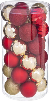 Atmosphera Kerstballen - 30st - kunststof - rood-champagne - 6cm