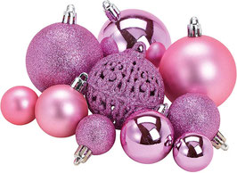 Kerstballenset Roze 50stuks mix van glanzende, matte en glitterende ballen Ø3cm en Ø4cm en Ø6cm
