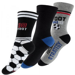 3-pack jongenssokken voetbalprint wit, zwart, grijs en blauw