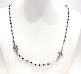 Collana donna argento 925/1000 rodiato, con spinello nero e zirconi.