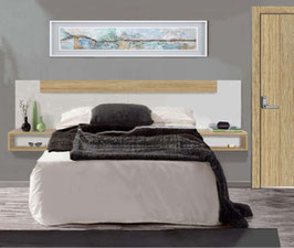 Cabezal flotante con mesitas diáfanas para camas de 135/150cm - Blanco Soft/Roble Cosmopolitan.