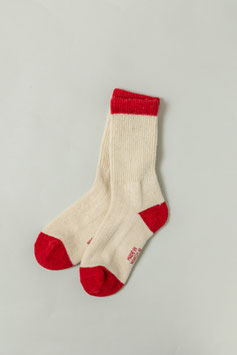 ひつじナチュラルウール (ナチュラルホワイト×爪先・踵・足首赤厚手)  Sheepwool socks 羊毛靴下　保温性抜群・蒸れない・あったか！