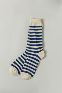 ひつじナチュラルウール (NW・navy しましま薄手)  Sheepwool socks 羊毛靴下