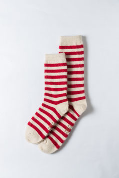 ひつじナチュラルウール(shima.Natural white・REDー薄手)  Sheepwool socks 羊毛靴下　保温性抜群・蒸れない・あったか！