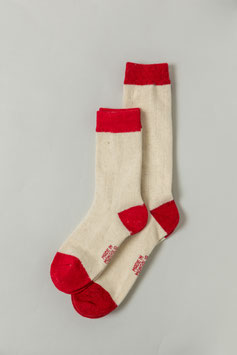 ひつじナチュラルウール (ナチュラルホワイト×爪先・踵・足首赤薄手)  Sheepwool socks 羊毛靴下　保温性抜群・蒸れない・あったか！