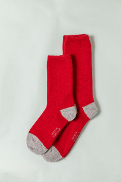 ひつじナチュラルウール (赤×爪先＆踵ライトグレー薄手)  Sheepwool socks 羊毛靴下　保温性抜群・蒸れない・あったか！
