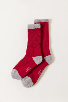 ひつじナチュラルウール (赤×爪先＆踵ライトグレー厚手)  Sheepwool socks 羊毛靴下　保温性抜群・蒸れない・あったか！