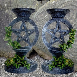 Kerzenständer Pentagramm mit Efeu 2 Stück